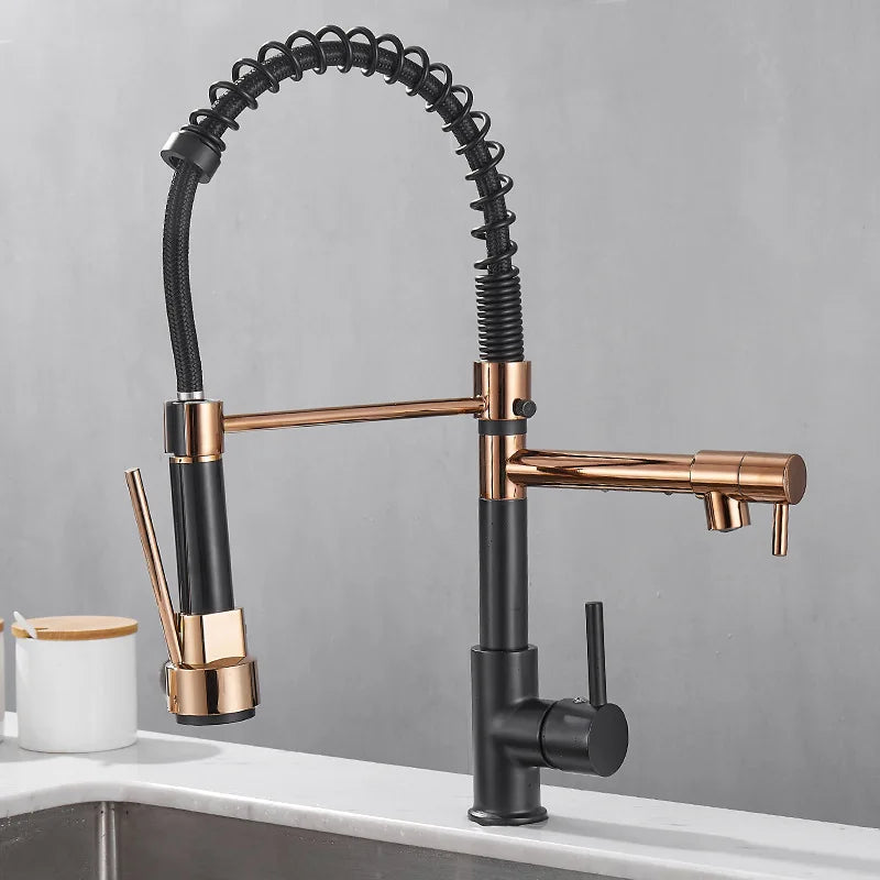 Luxury 2 Handle Kitchen Faucet In Black And Gold