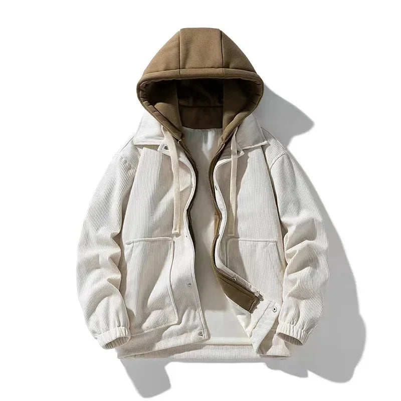 Comfy Large Corduroy Hooded Street Jacket