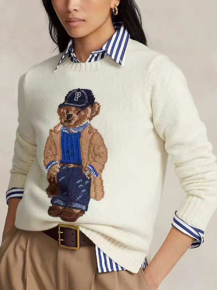 Cozy Bear Pattern Women's Sweater - BritishElegance
