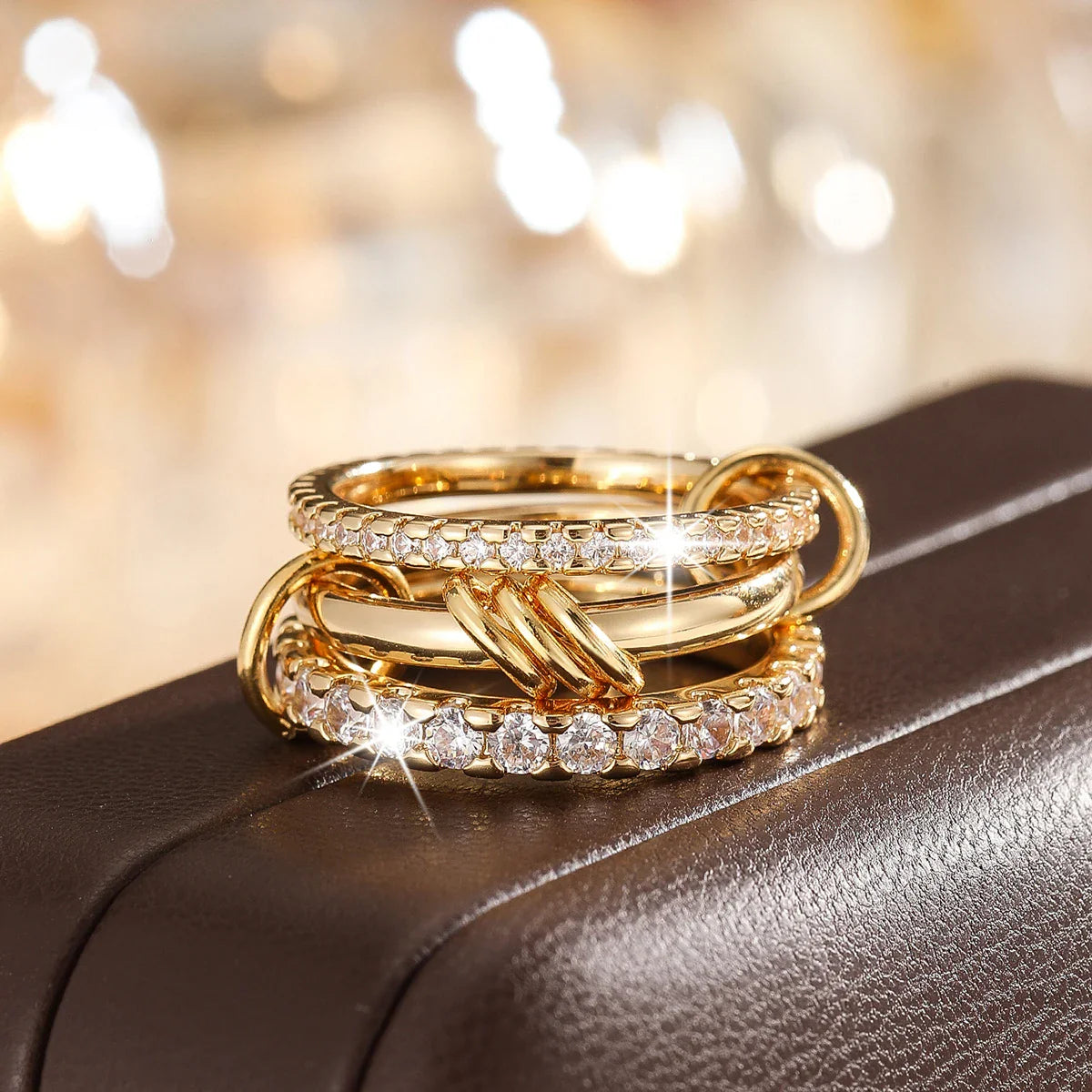 Simple Dual Tone Copper Band Ring Set
