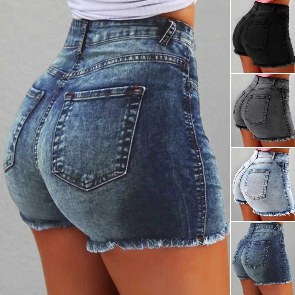 Distressed High Waist Jean Shorts for Women - BritishElegance