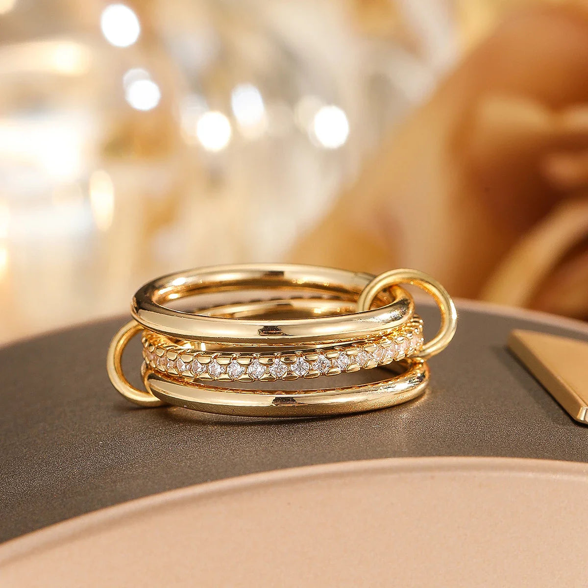 Simple Copper Mixed Metal Ring Set