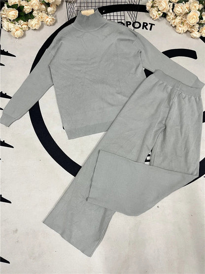 Cozy Women's Sweater Turtleneck Jumpsuit Set