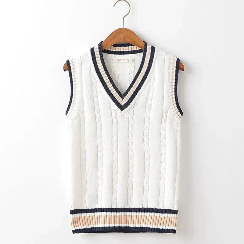 VogeLuxe | Men’s Preppy Cable Knit Sleeveless V Neck Sweater Vest