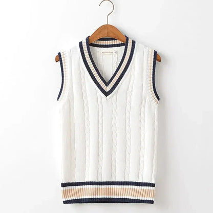 VogeLuxe | Men’s Preppy Cable Knit Sleeveless V Neck Sweater Vest