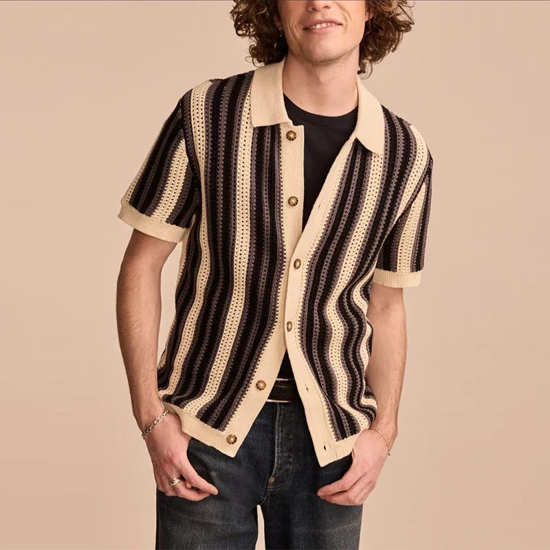 Lightweight Airy Striped Knit Men's Cardigan Sweater - BritishElegance