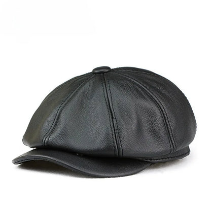 Large Genuine Leather Octagon Newsboy Cap XXL