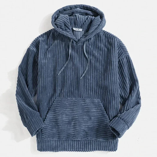 Warm Mens Corduroy Hoodie - Pouch Pocket, Casual Streetwear - BritishElegance