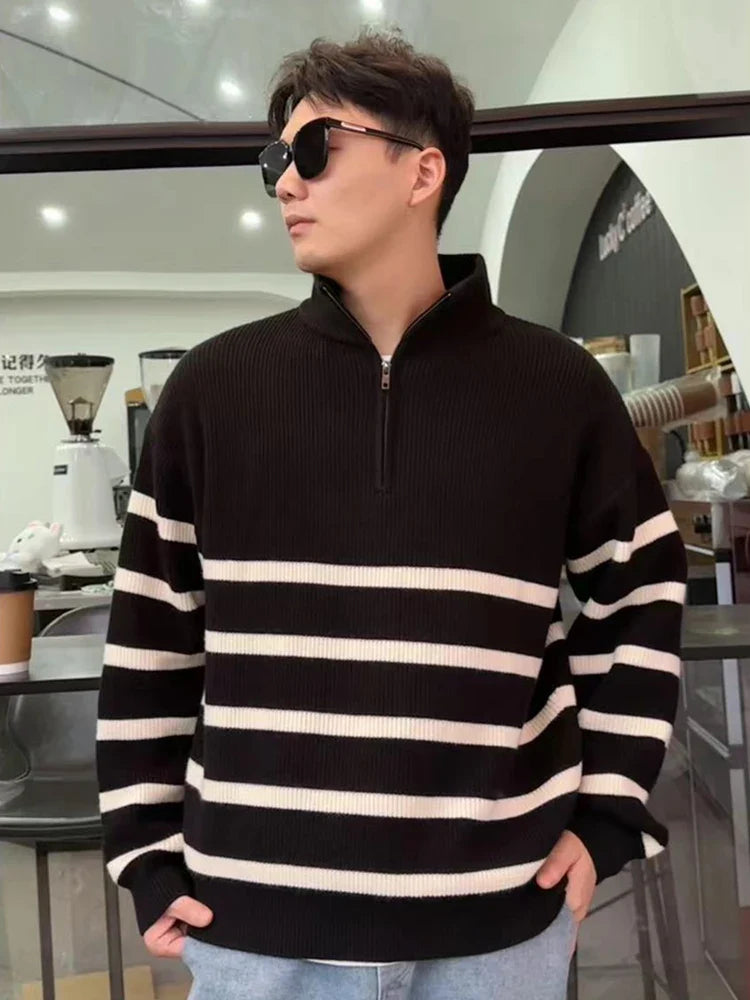 Classic Stripe Crew Neck Knit Sweater - VogeLuxe