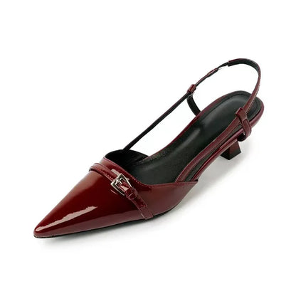 Low Heel Pointy High Shine Leather Sandals Women
