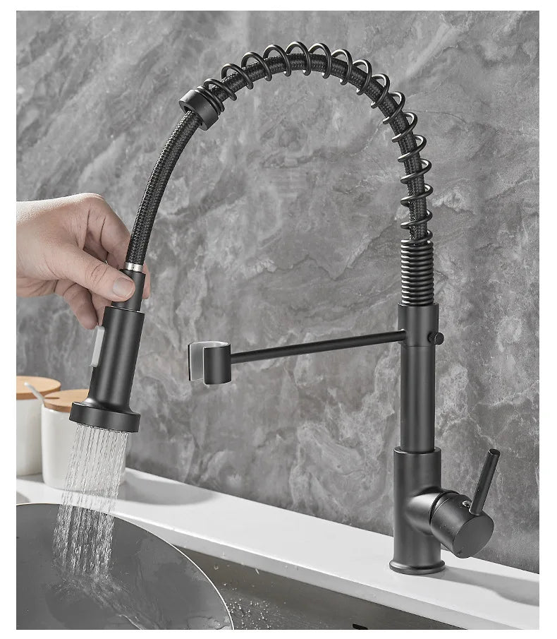 Luxury 2 Handle Kitchen Faucet In Black Gold Finish
