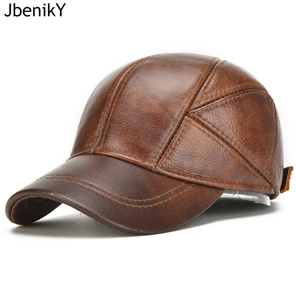 Authentic Leather Beanie Baseball Cap – Premium Cowhide Warm Hat - VogeLuxe