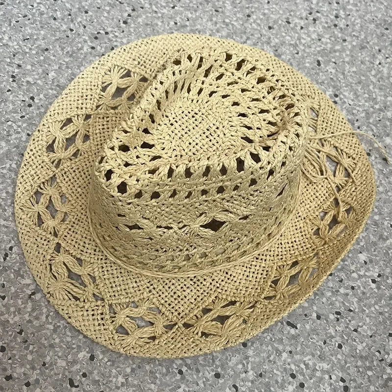 Rustic Summer Cowboy Hat with Wooden Beads
