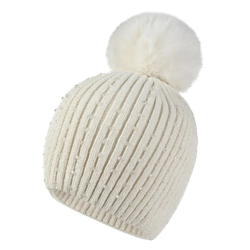 Sparkly Stone Pom Pom Winter Hat