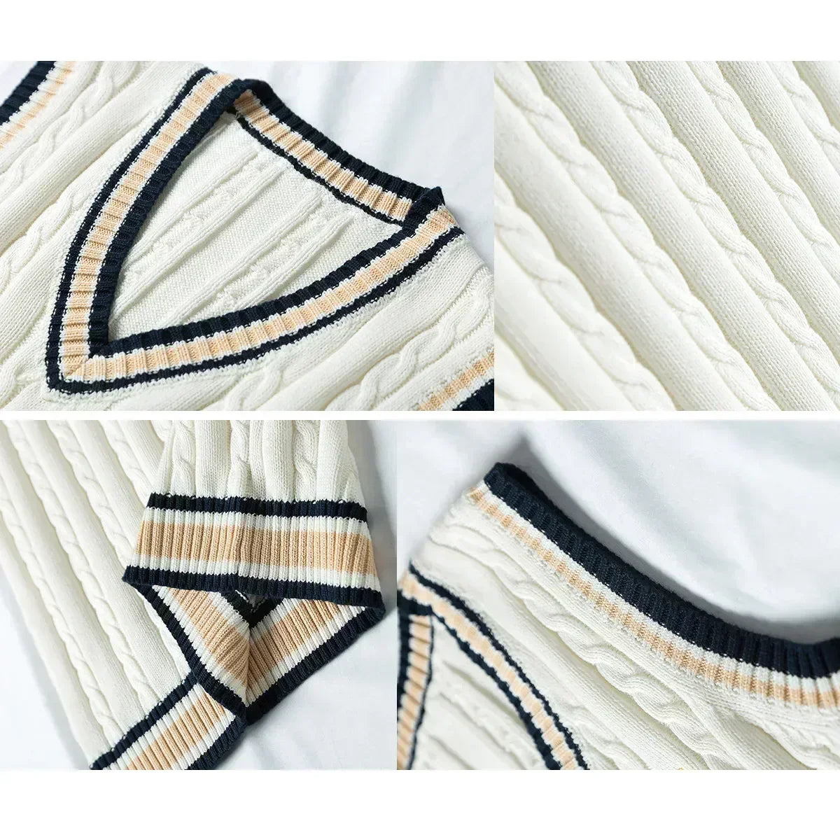 VogeLuxe | Men’s Preppy Cable Knit Sleeveless V Neck Sweater Vest