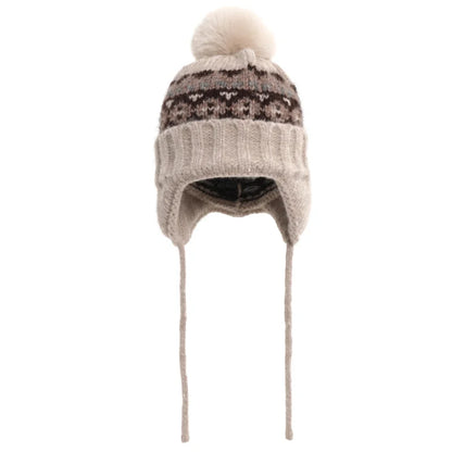 Warm Women's Knit Hat with Fur Pom Pom