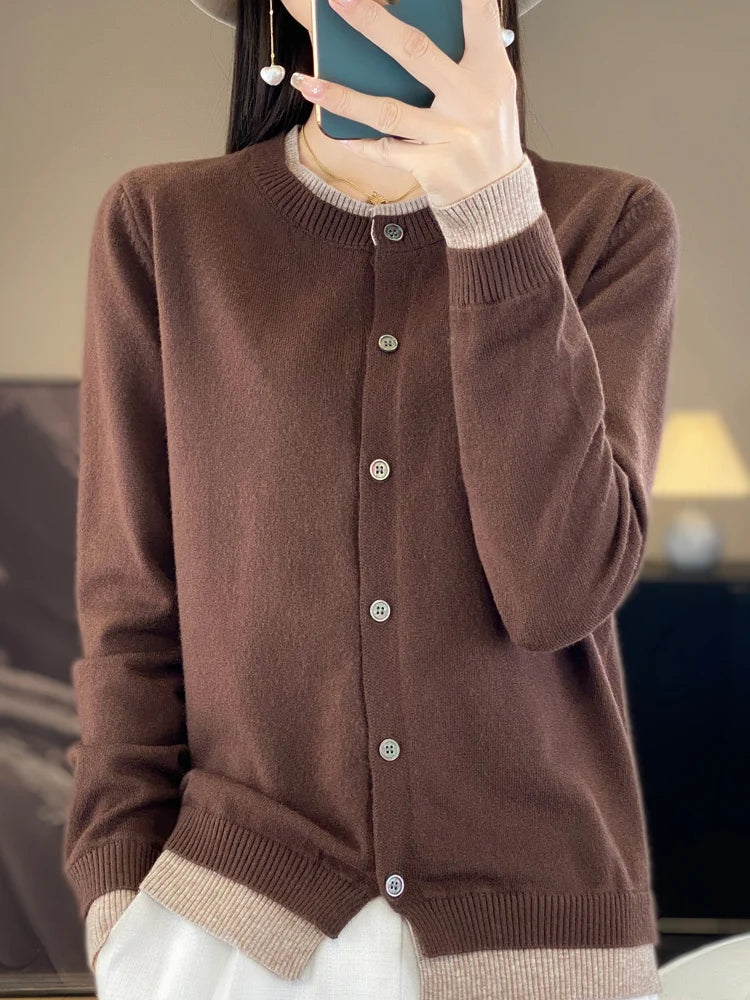 Pastel Color Block Open Front Cardigan Sweater for Women