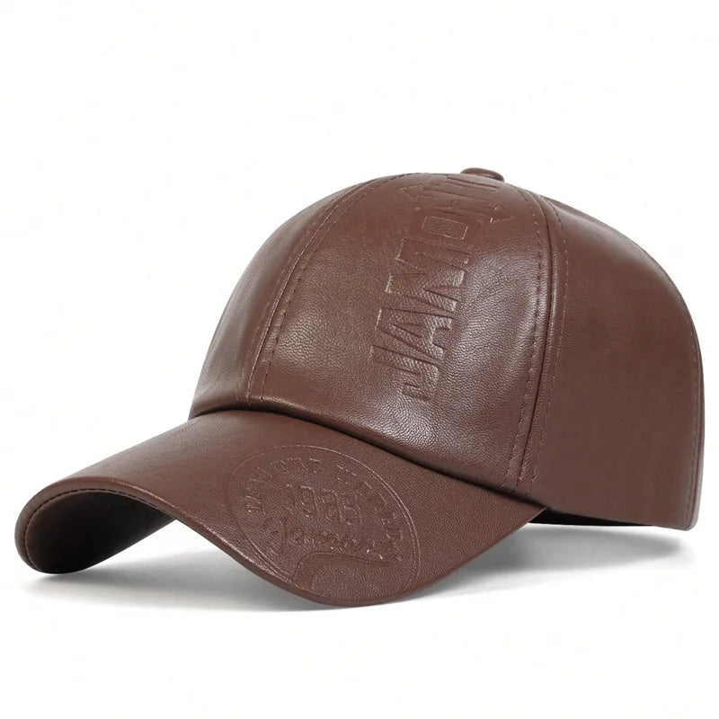 Classic Brown Leather Baseball Cap - Adjustable Fit