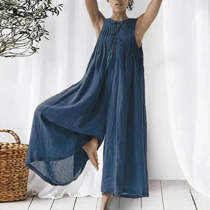 Loose Flowy V Neck Summer Jumpsuit Romper - VogeLuxe