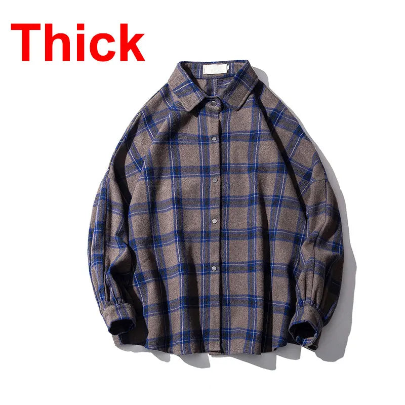 Big Plaid Flannel Shirt Men - Warm Casual Long Sleeve