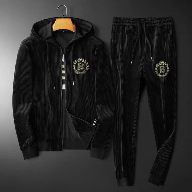 Luxury Men's Velvet Hooded Track Suit