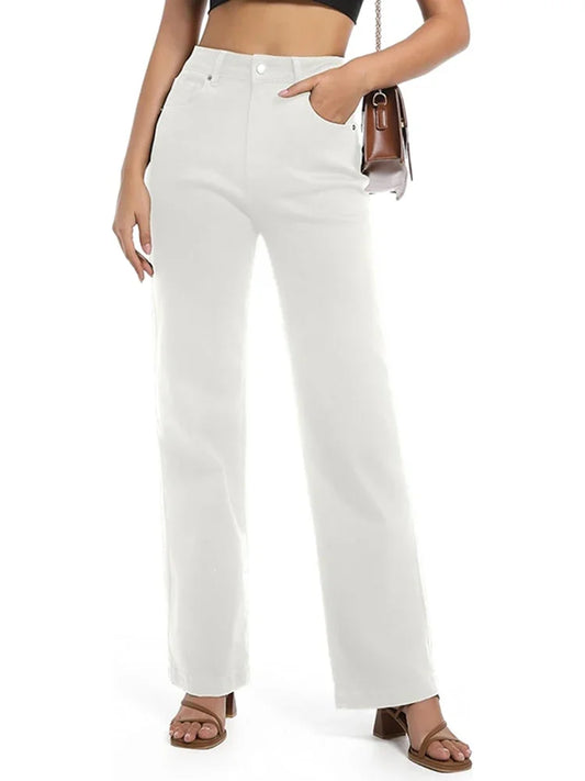 Comfortable Fit White Skinny Straight Jeans - VogeLuxe