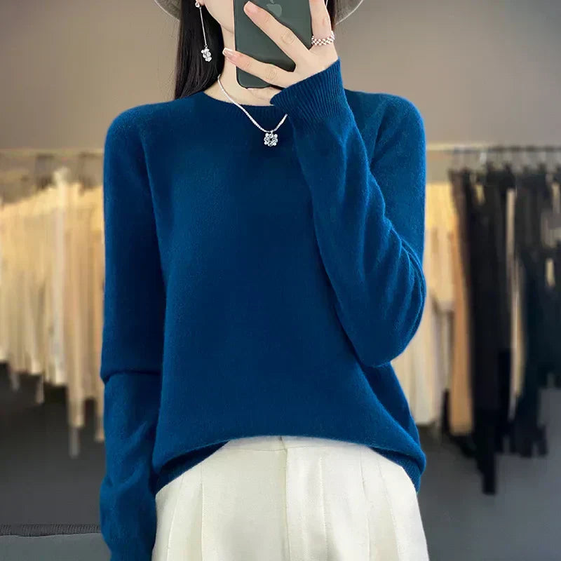 Soft Merino Wool Women's O Neck Winter Sweater