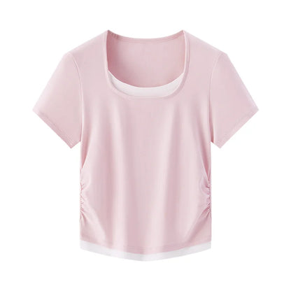 Fashionable Faux Crop Top – Flattering V-Neck Tee