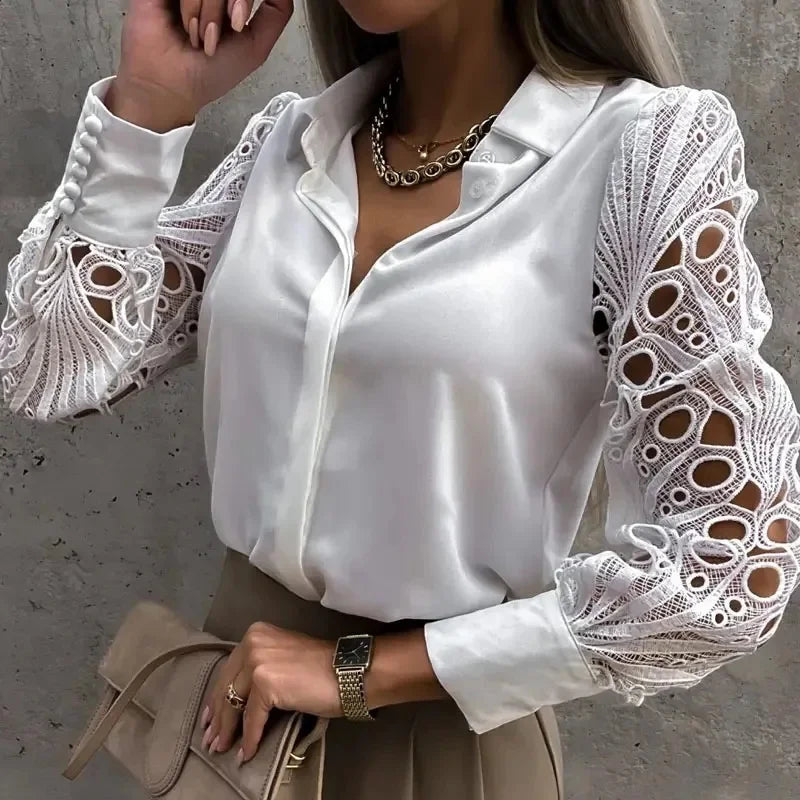 Delicate Crochet Long Sleeve Women's Top - VogeLuxe