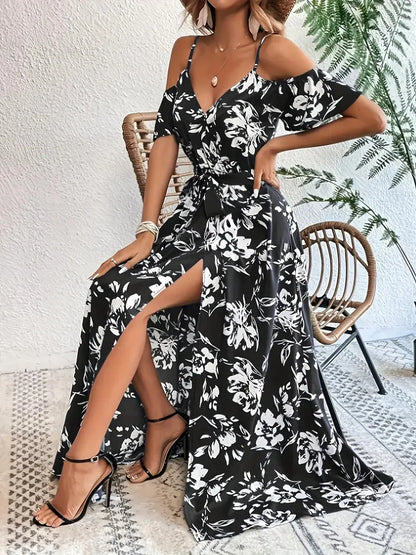 Vibrant Floral Off Shoulder Long Maxi Dress Women