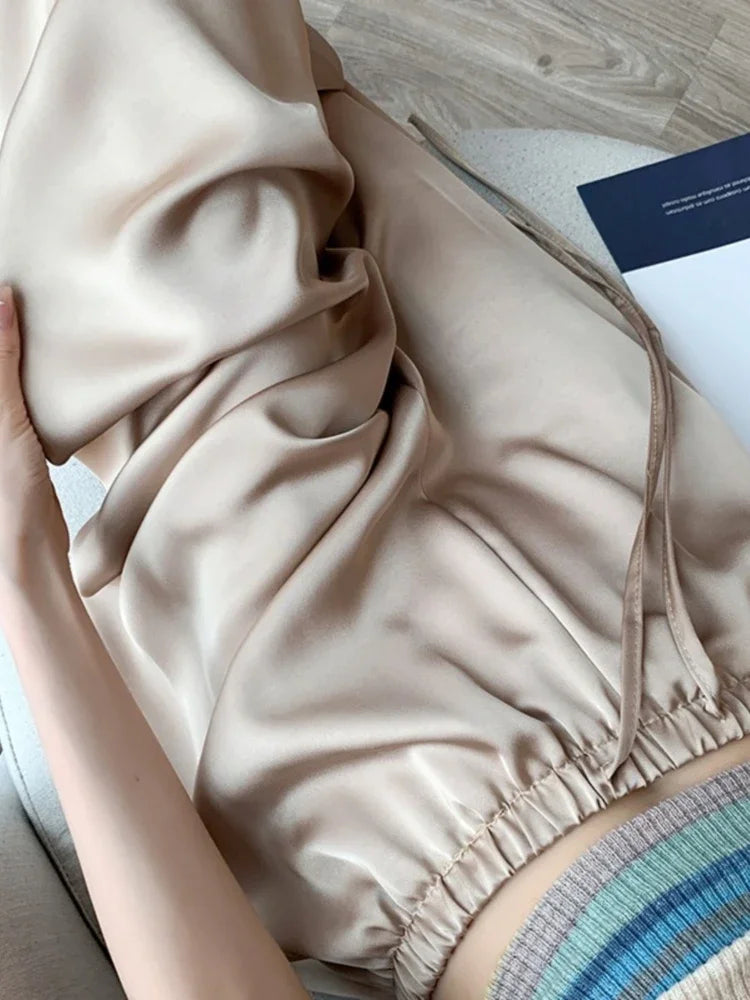 Elegant High-Waist Satin Wide Leg Pants - VogeLuxe