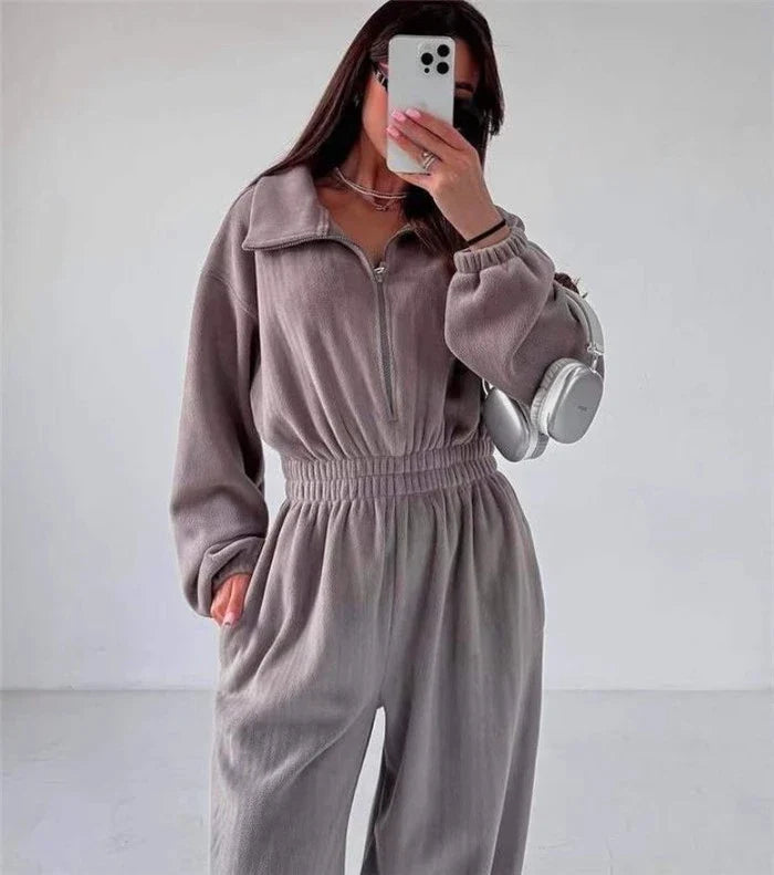 Ladies' Zip Up Hoodie Jumpsuit Outfit