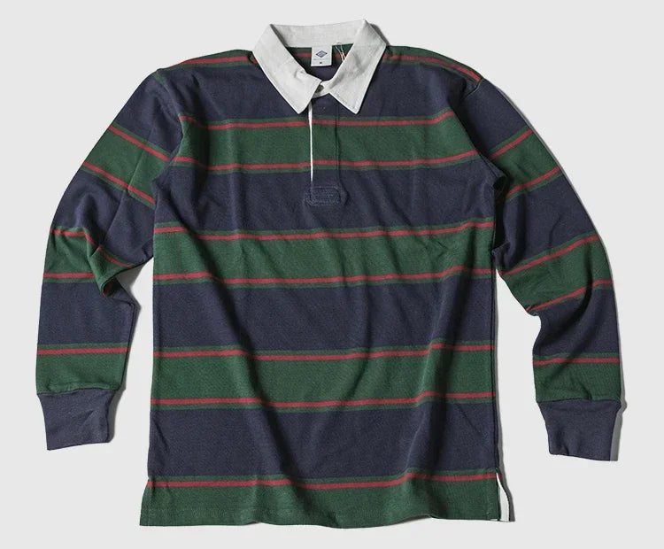 Classic Striped Polo Shirt Men's Preppy Long Sleeve Tee