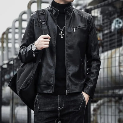 Fit Short Faux Leather Biker Jacket - VogeLuxe