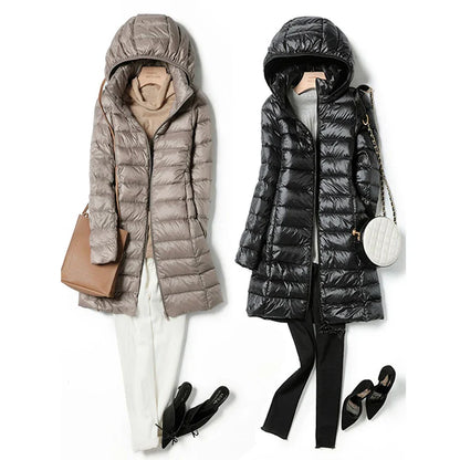 Long Women's Office Parka Detachable Fur Hat Coat - VogeLuxe