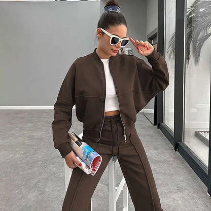 Ladies Cozy Tracksuit with Zip Jacket and Trousers