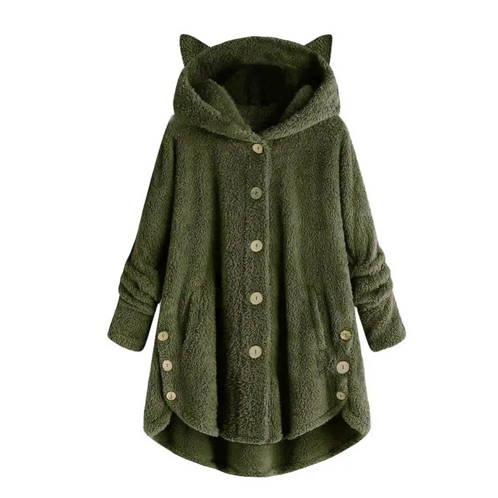 Warm Fuzzy Hoodie with Cat Ears for Women