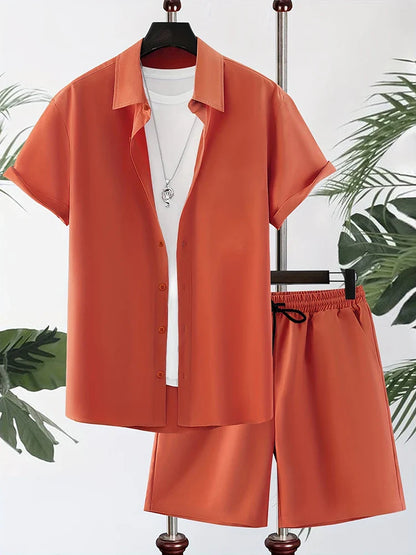 Relaxed Fit Hawaiian Shirt and Shorts Summer Set