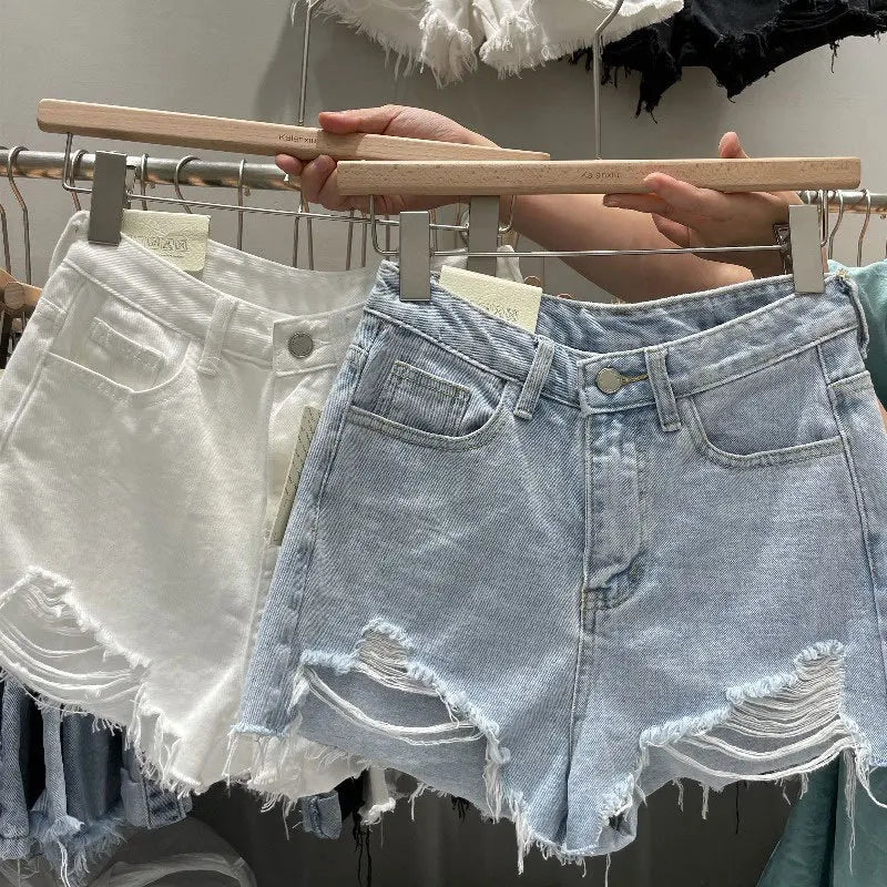 Comfy Women's Distressed Denim Summer Shorts - BritishElegance
