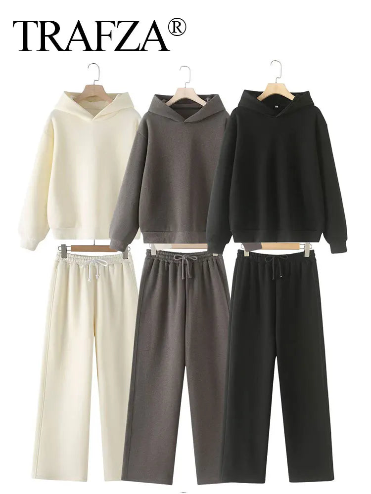 Comfy Women's Hoodie and Straight Leg Pants Set - VogeLuxe