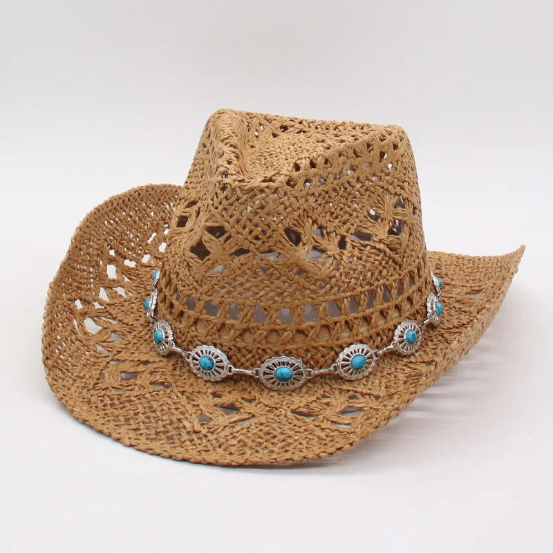 Rustic Summer Cowboy Hat with Wooden Beads