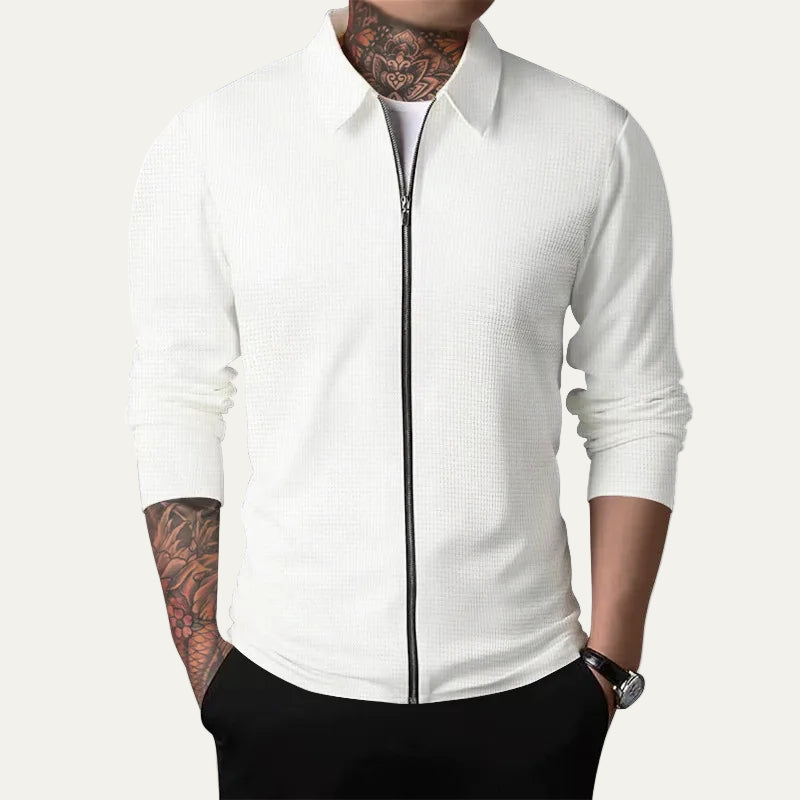 VogeLuxe | Men’s Textured Zip Up Collared Jacket
