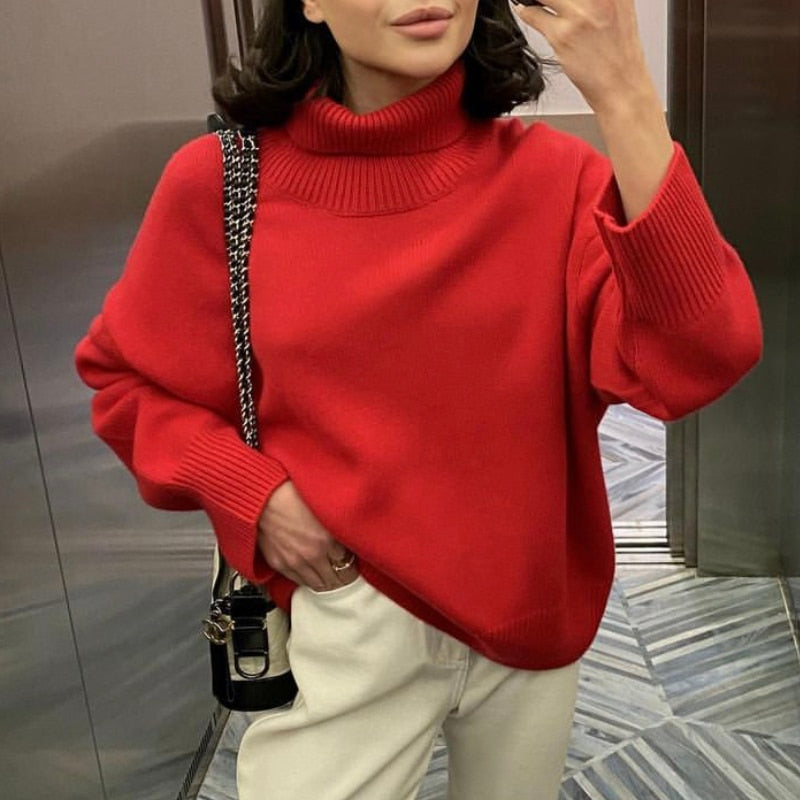 Cozy Women's Big Knit Turtleneck Winter Sweater
