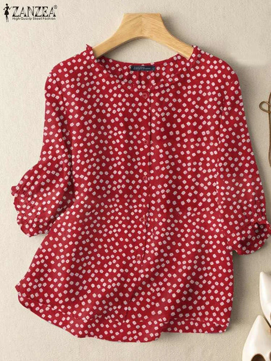 Women's Vintage Floral Short Sleeve Tunic Top - VogeLuxe
