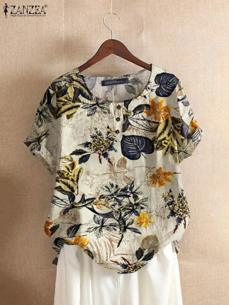 Pretty Floral Cotton Tunic Top for Women - VogeLuxe