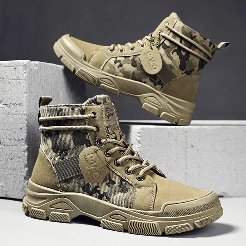 Tall Camo Military Style High Top Boots - VogeLuxe