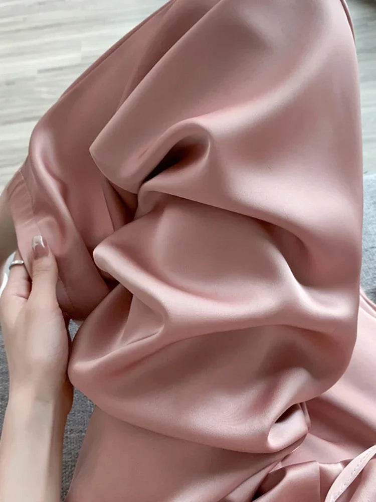 Elegant High-Waist Satin Wide Leg Pants