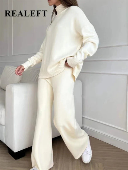 Cozy Women's Sweater Turtleneck Jumpsuit Set - BritishElegance