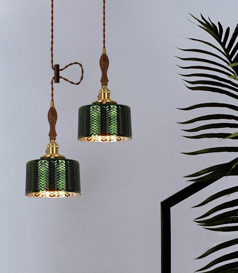 Green Glass Pendant Light with LED Bulb - VogeLuxe