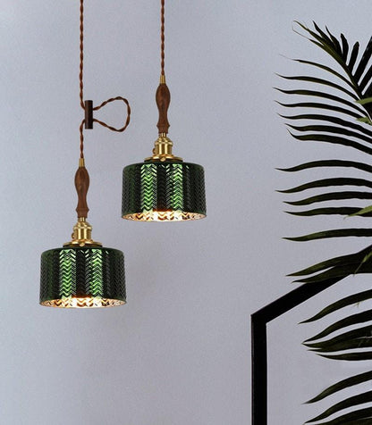 Green Glass Pendant Light with LED Bulb - VogeLuxe